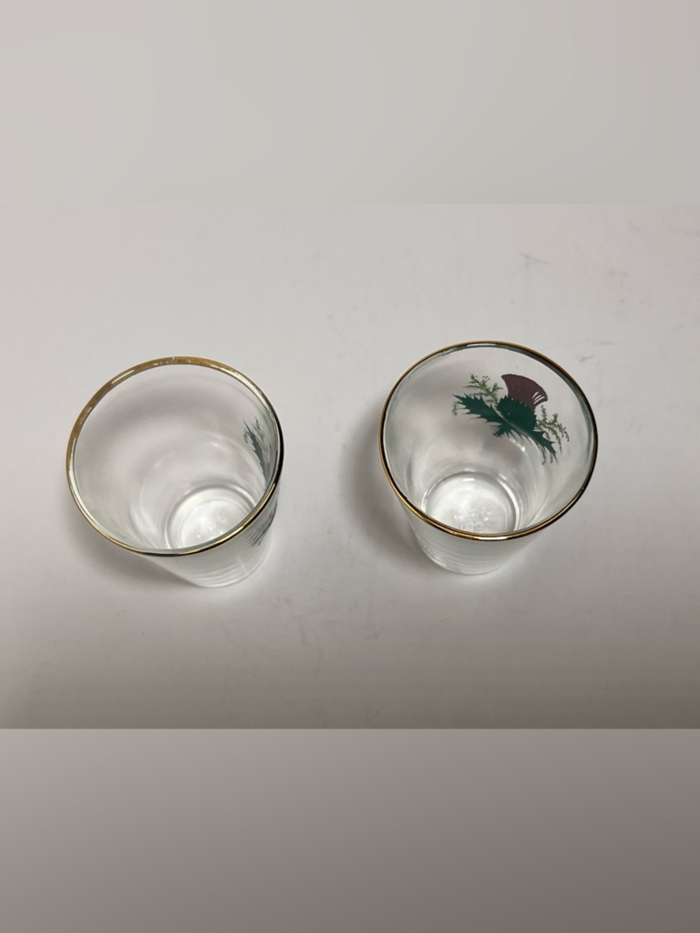 2-VTG Scottish Thistle Heather Shot Glasses Gold Trim NS 236 Purple Green MCM - Picture 6 of 8